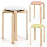 COSTWAY Stackable Bentwood Stools Set of 4, 18-Inch Height Backless Counter Chairs with Round Top, Anti-Slip Felt Pad, Portable School Stool for Dining Room, Kitchen, Classroom, Assorted Color