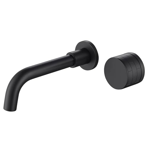 Image of Matte Black Basin Mixer Taps Wall Mounted Bathroom Tap, Knob Handle Swivel Spout Brass Concealed Sink Faucet