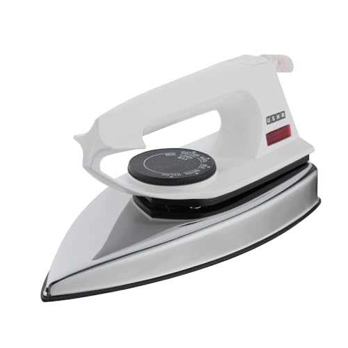 Usha 2802 1000Watt Dry Iron with Metal Body | Single Coat Black Non Stick Soleplate for longer durability | Thermal Safety Fuse | 180° Swivel Cord | 2 Years Warranty | (White)