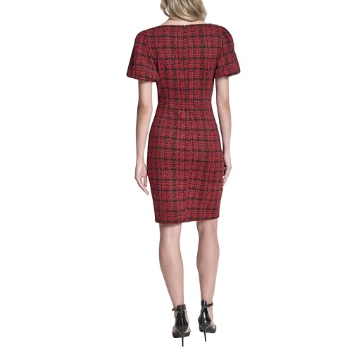 Image of DKNY Women's Short Sleeve Boat Neck Side Ruched Dress