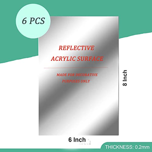 8" X 6" Self Adhesive Acrylic Mirror Sheet, 6 Pack Flexible Shatterproof Non Glass Body Mirror Tiles Large Self Adhesive Mirror Stickers For Bathroom Bedroom Home Baby Playroom Gym Wall Decor 0.2Mm #TOP2