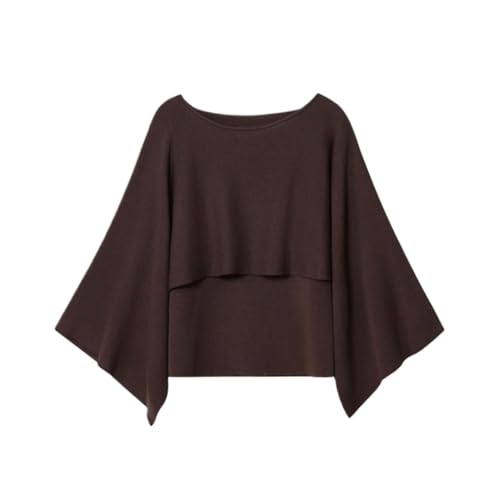 Women's Fall Russet Cape Sleeve Layered Decorative Knit Casual Top
