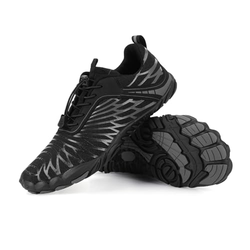 Zapatos descalzos para hombre y mujer, para otoño e invierno, zapatos de senderismo de ajuste ancho, tenis ligeros para caminar al aire libre, tenis casuales, A1 Negro, 42 1/3 EU