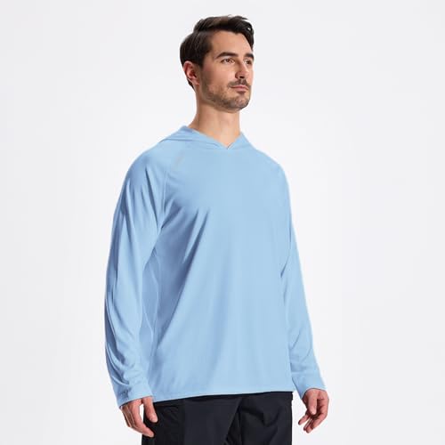 LOOGU Sun Hoodie UPF 50+ Shirts Long Sleeve Rash Guard Sun Shirts for Men Fishing Hiking Surfing Swimming Blue