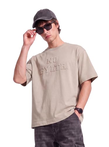 Image of FYLTR Men's Casual Solid T-Shirt for Men - Embossed tee | Crew Neck | Drop Shoulder | Half Sleeve | Oversized Fit | Casualwear for Men | High GSM Fabric | French Terry | Loose Fit