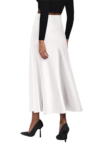Image of KIRUNDO Women's Satin Maxi Skirt 2026 Summer Fall Trendy High Waisted Wedding Cocktail Party Work Silk A-Line Formal Skirts