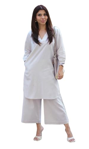 Image of Femezone Women Cotton slub Co-ord Kurta and Pant Set (FEM22230610-01-Vcord)