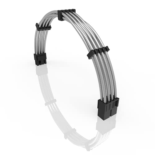 Image of LINKUP - PSU PC Power Extension Cable Metallic Sleeved Silicone Coated Soft & Flexible to Route Custom Mod GPU & CPU w /Comb Kit┃1x 8P (6+2) GPU PCIe┃50CM 500MM - Silver