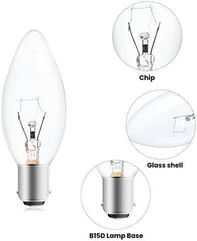 DoRight 40W B15 B15d Candle Bulbs, Classic Clear SBC Small Bayonet Cap B15 Incandescent Candle Lamps Dimmable Warm White 2400-2600K Small Bayonet Light for Chandelier Light, Ceiling Fans (10-Pack)