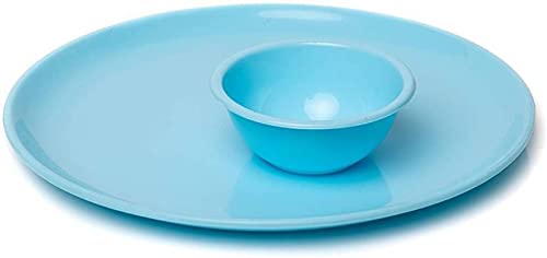 Image of Plastic Unbreakable Round Microwave Safe Full Dinner Plates - Aqua Blue (Set of 4 Plates & 4 Bowls)