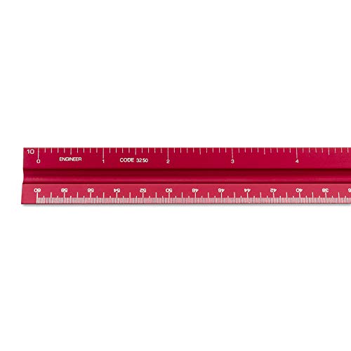 Image of Alumicolor Aluminum Engineer Solid Drafting Scale, 12IN, Red