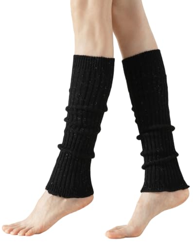 Image of Yawlsow Leg Warmers for Women Girls Y2k Knit Ruffle Leg Warmer Winter 80s with Sequins, Japanese Kawaii Harajuku Accessories
