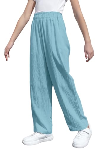 Image of SANGTREE Womens Wide Leg Pants Lightweight Casual Elastic High Waist Straight Leg Loose Trousers for Womens, Peacock Blue, L