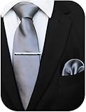  JEMYGINS Klassisch Formal Elegant Herren Seidenkrawatte Set-Krawatte & Einstecktuch Sets Silber 2