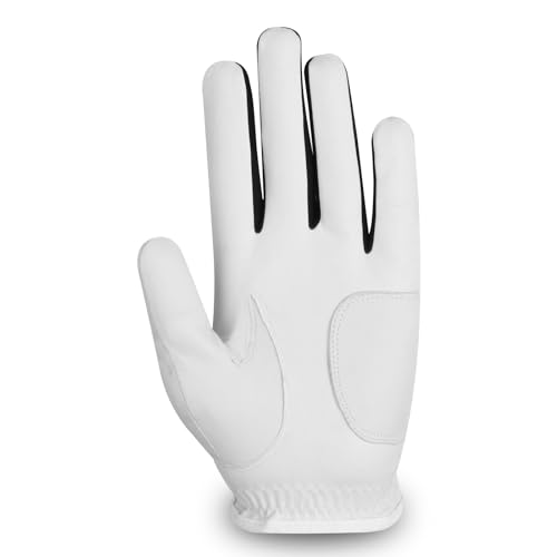 SAWANS Golfhandschuh für Herren, für die Linke und rechte Hand, Rutschfester Ledergriff, Golfhandschuhe für jedes Wetter, weich, langlebig (Weiß, M/L, Linke Hand (für Rechtshänder-Golfer))