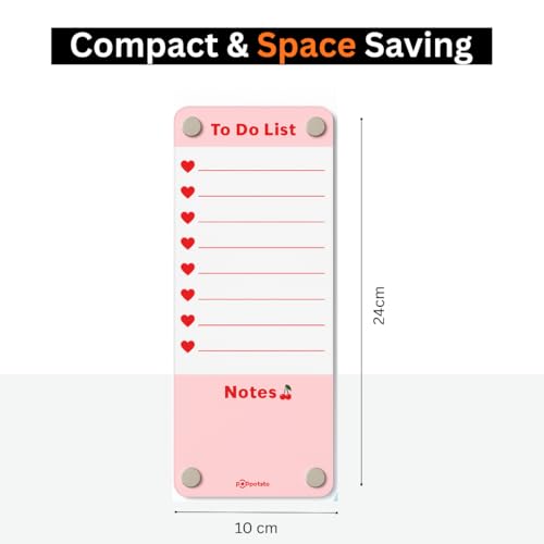 Image of Magnetic Fridge Board - ToDo List | 24x10 cm| Planner for Kitchen,Office,Home | Reusable Shopping List Board, Menu & Reminders - Pink
