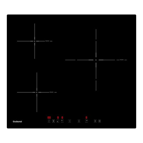 Gudsunal Piano Cottura Induzione 3 Fuochi, 7200W, Funzione Booster, Blocco Bambini, Spegnimento Automatico, Sensore Pentola, In Vetrocermica Resistente