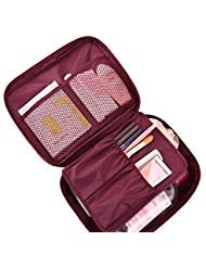 Cherry Roll Clear Cosmetic Makeup Bag Toiletry Travel Kit Organizer (flower printing wine red)