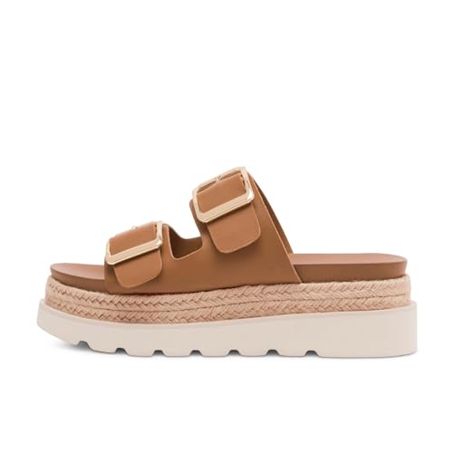 Image of DOEYG Platform Sandals for Women Summer Beach Raffia Slide Sandals Comfortable Casual Woven Straw Sandal with Buckle