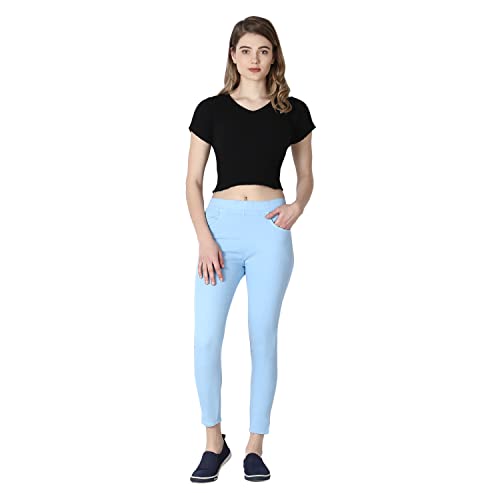 Image of 4Flies Women's Denim Lycra Jeggings - Stretchable Slim Fit Ankle-Length Pants for Casual, Office & Travel Wear - Stylish & Comfortable