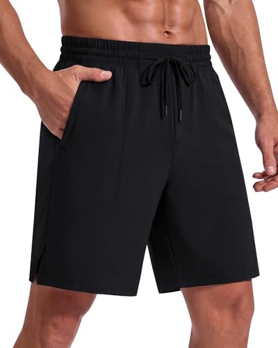 G4Free Mens Hiking Shorts Pants Zip Pockets Quick Dry Breathable Drawstring Elastic Waist Gym Running Outdoor Summer (Black,M)