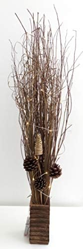 Link Products FREE 20 cm square wood vase & Willow Bundles 95cm tall 20 battery operated LED lights included