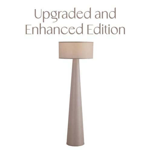 Image of Taupe Floor Lamp for Living Room, 59 Inch Tall Standing Lamp with Shade | Coastal farmhouse pole lamp with LED bulb included. Soft uplight for a living room corner, bedroom, or home office
