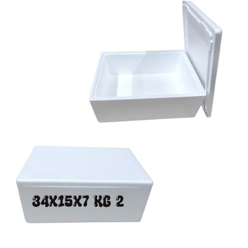 Caja térmica de poliestireno con tapa, contenedor isotérmico para alimentos, 34 x 15 x 7 cm, 2 kg, color blanco, para transporte refrigerado