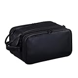 Vbvbip Neceser grande de viaje de negocios para hombres, aprobado por la TSA, impermeable, bolsa de ducha de cuero con compartimentos separados para artículos de tocador, color negro