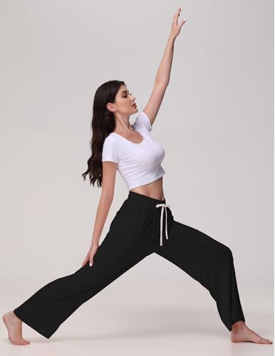 Image of Veseacky Women's Wide Leg Lounge Pants Yoga Pajamas Comfy Stretch Drawstring Pajamas Puls Size Dance Bottoms S-4XL