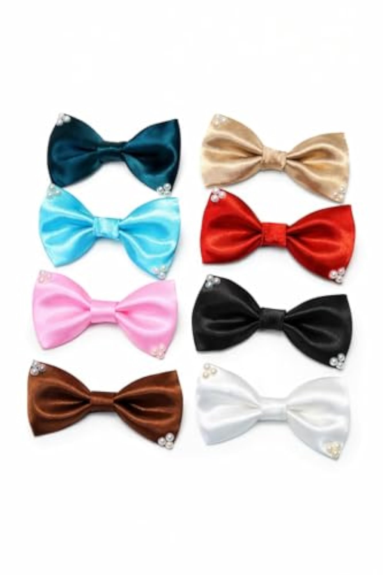 Satin Pearl Bow Hair Clips for Girls, Elegant Multicolor Set