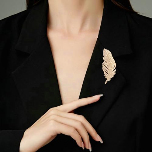 MABAHON Broche tendance en forme de plume pour femme - Cristal délicat - Élégante broche en cristal - Accessoires de vêtements pour robes, pulls et écharpes (argent), Métal – vue 5