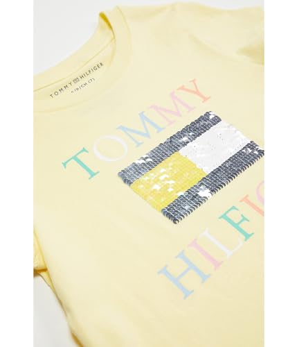 Image of Tommy Hilfiger Girls' Short Sleeve Flag Logo Tee, Soft & Comfortable