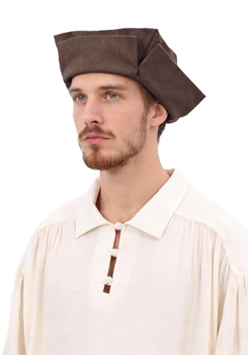 HidmFaw Mens Medieval Hat Renaissance Beret Ren Faire Cap Minstrel Scholar Cosplay Costume Accessory (Brown)