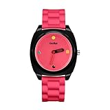 CARLIEN Reloj de pulsera para mujer, elegante, colorido, cuarzo, 40 mm, esfera grande, correa de silicona de ensueño, impermeable, para mujer, Rosa roja, Elegante, bonito, único, simple