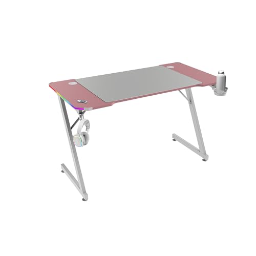 Mars Gaming MGD-X120RGB, Mesa Gaming Ergonómica, Iluminación ARGB con Mando, Fibra de Carbono, Alfombrilla XXL, Soporte Auriculares y Bebida, Gestión Cableado, Escritorio Gaming 120x60cm, Rosa