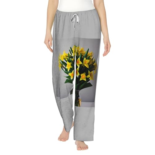 Pantalon de pyjama jonquilles pour femme en maille thermique ample