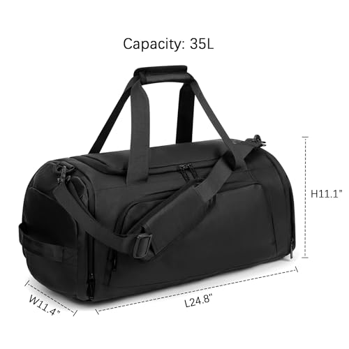 Gym Bags for Men and Women Sport Duffle Bag for Travel Carry on Duffel Bag with Shoe Compartment Dry and Wet Separation 35L Black（Upgrades）4