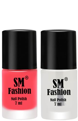 Image of Long Lasting Nail Polish | Nail Paint Combo 7 ml Each) - Set of 2 Pink-Top Coat