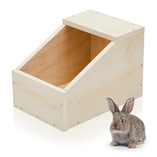 Maxcheck 1 Pack Wood Rabbit Nesting Box 16x11x11 Inch Wooden Hutch Hideout for Breeding Natural Burrow Den Alternative for Rabbits & Small Animals