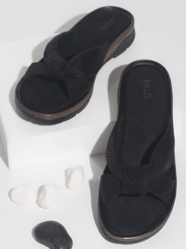 Image of Inc.5 womens Women Black Printed Open Toe Flats With Knot Detail Sandal