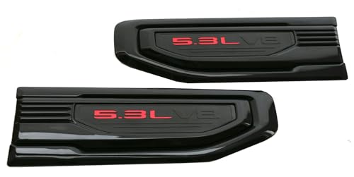 Image of Pair New 5.3L V8 Vent Emblems Kit 3D Driver Passenger Side Badge Compatible with 2019-2026 GMC Sierra GM 85160715 86532094 (5.3L V8-Black Red)