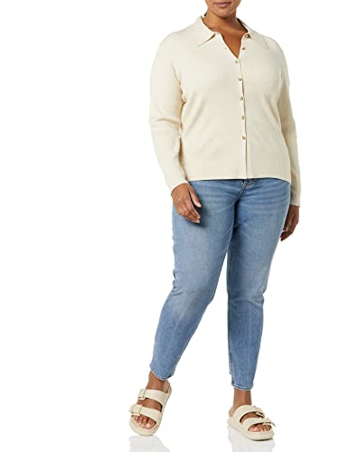 Image of Amazon Essentials Women's Fine Gauge Stretch Polo Ribbed Long Sleeve Sweater Cardigan
