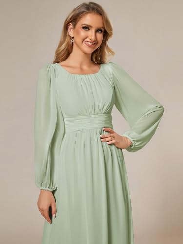 Image of Ever-Pretty Women's Crewneck Long Lantern Sleeves Floor Length A-Line Pleated Chiffon Formal Dress 0106B