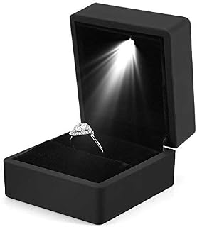 Stylish LED Light-Up Ring Box Storage Case Holder Black