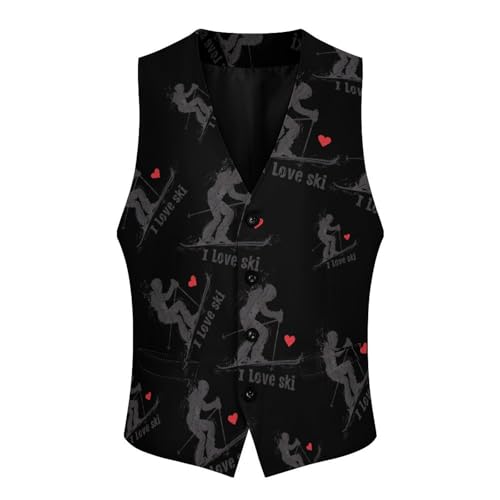I Love Ski Novelty Men's Suit Vest Funny Formal Dress Vests Business Waistcoat3