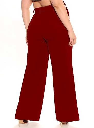 Image of FRAULEIN Women's Western Stylish Trousers Relax Fitting Belted Wide Leg [S - 5XL] Size Pants