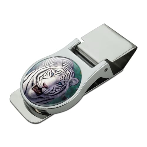 White Tiger and Cub Satin Chrome Plated Metal Money Clip