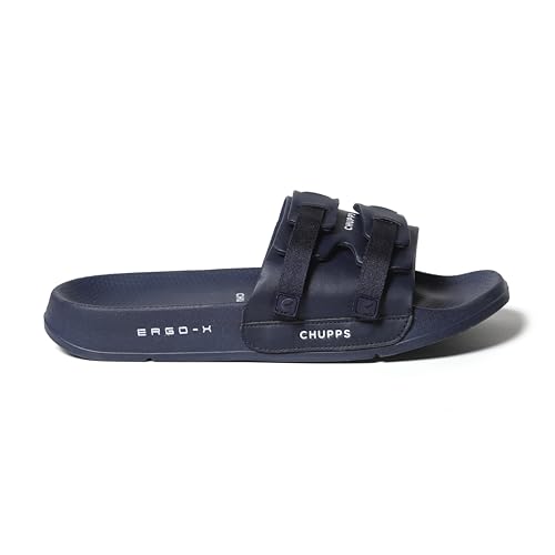 Image of CHUPPS Element Navy Drift Orthopedic Slippers | Soft Footpharma Footbed | Breathable Ventilation Holes | Lightweight Flip Flops | Anti-Skid Chappals for Everyday For Mens