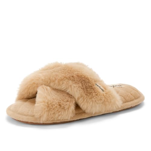 Image of Jessica Cross Band Slide Memory Foam Open Toe Fuzzy Indoor Summer House Slippers
